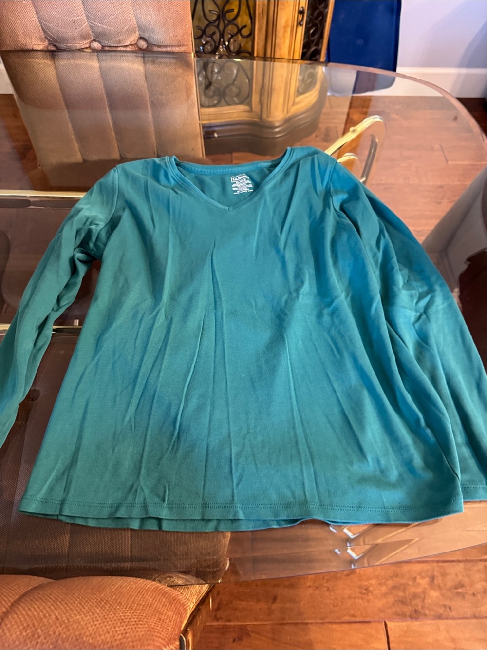L.L. Bean Teal Long Sleeve V-Neck Tee
